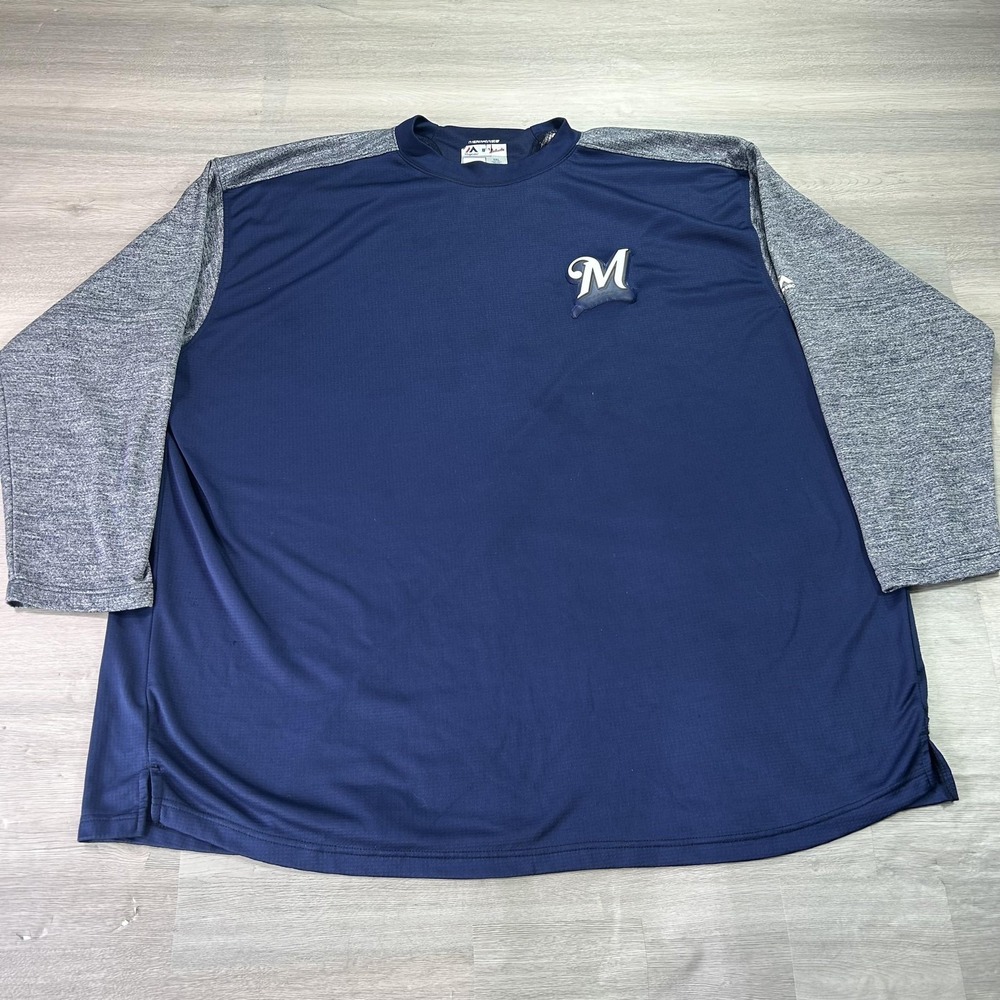 Milwaukee Brewers Shirt Mens 5XL Blue MLB Baseball Majestic Therma Base Pullover